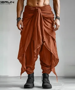 Fashion INCERUN Summer Spring Men Casual Pants Harem Pant Pleated Long Trousers Streetwear Oversize Men's Clothing S-5XL - Image 3