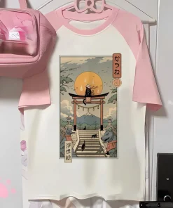 Aesthetics Japanese Grunge T-shirt Y2k Harajuku Anime Cartoon Cat Tops Tees Short Sleeve Women Kawaii Clothing Streetwear - Image 5