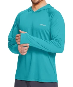 Mens UPF50+ Performance T-Shirt Hoodie Long Sleeve Casual Sun Protection T-Shirt Running Quick Dry Hoodie Sunscreen Fishing Wear
