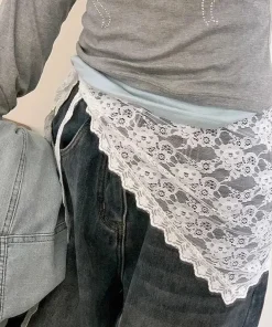 Korean Fashion Lace Irregular Skirt Curtain White Flowers Lace Mesh Halfbody Skirt Women Summer Bottoms Jeans Decorative Hemline - Image 6