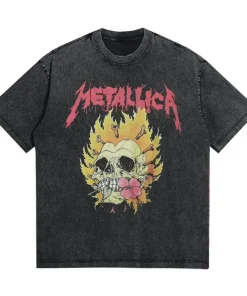 2026 and men women Classic washed T-shirt featuring the Metallica rock band Suitable for high-end luxurious outfits clothes - Image 3