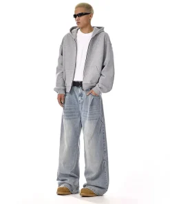 Alternative view of New Korean Retro Men'S Jeans High Street Straight Leg Pants Loose Casual Jeans Fashion Wide Leg Pants