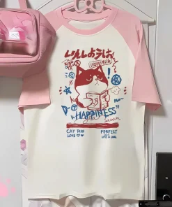 Aesthetics Japanese Grunge T-shirt Y2k Harajuku Anime Cartoon Cat Tops Tees Short Sleeve Women Kawaii Clothing Streetwear - Image 3