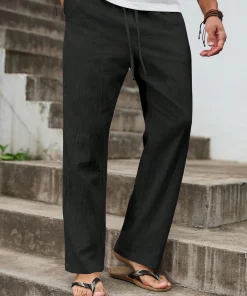 Summer New Linen Straight-Cut Leisure Pants for Men, Breathable Lightweight Beach-Style Cotton-Linen Long Pants - Image 6