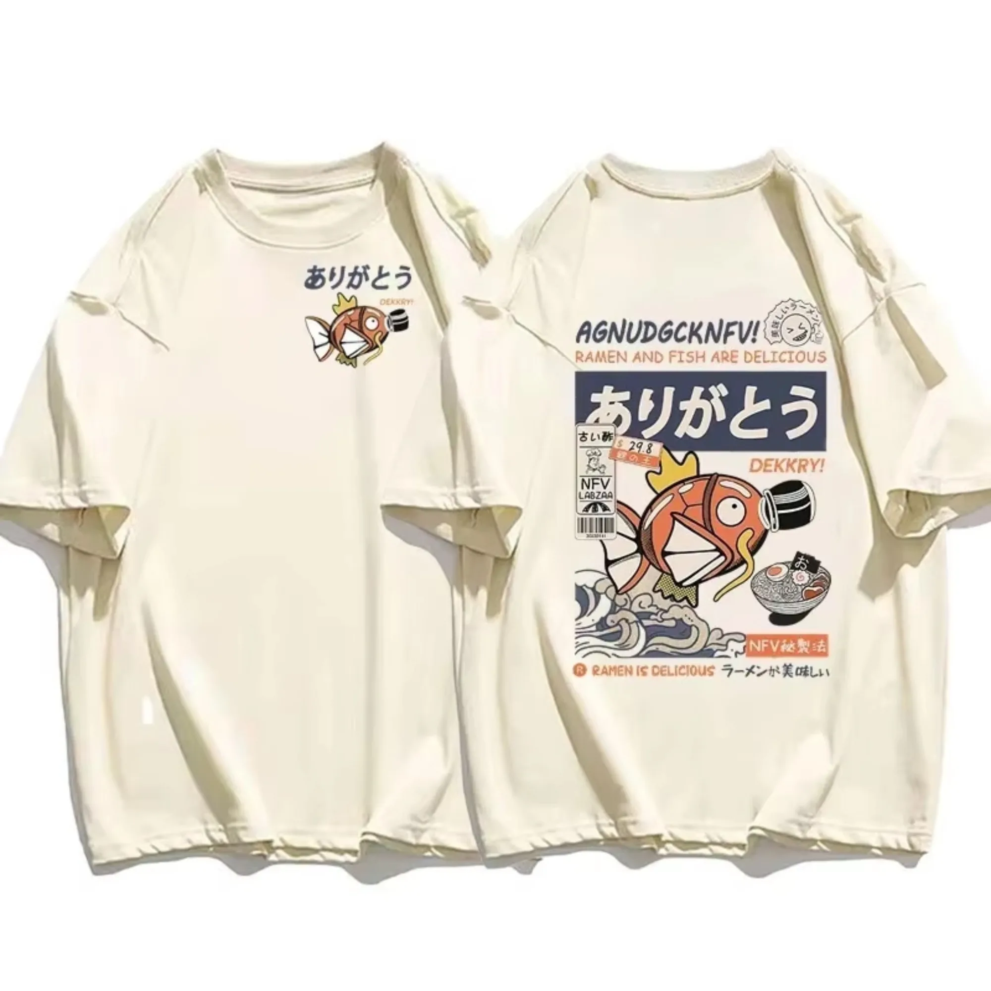 Japanese Streetwear T-shirt Men Koi Fish Soy Sauce Print Casual Women Short Sleeve Tee Summer 2025 Anime Fashion Y2k Clothes - Image 2