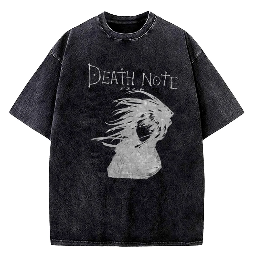 Vintage Washed DEATH NOTE T Shirts L Lawliet Graphic Print T-Shirts Tshirt Short Sleeve 100% Cotton Soft Tee Men Women Clothes - Image 2