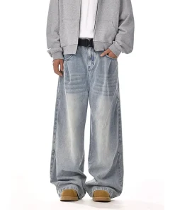 New Korean Retro Men'S Jeans High Street Straight Leg Pants Loose Casual Jeans Fashion Wide Leg Pants - Image 4