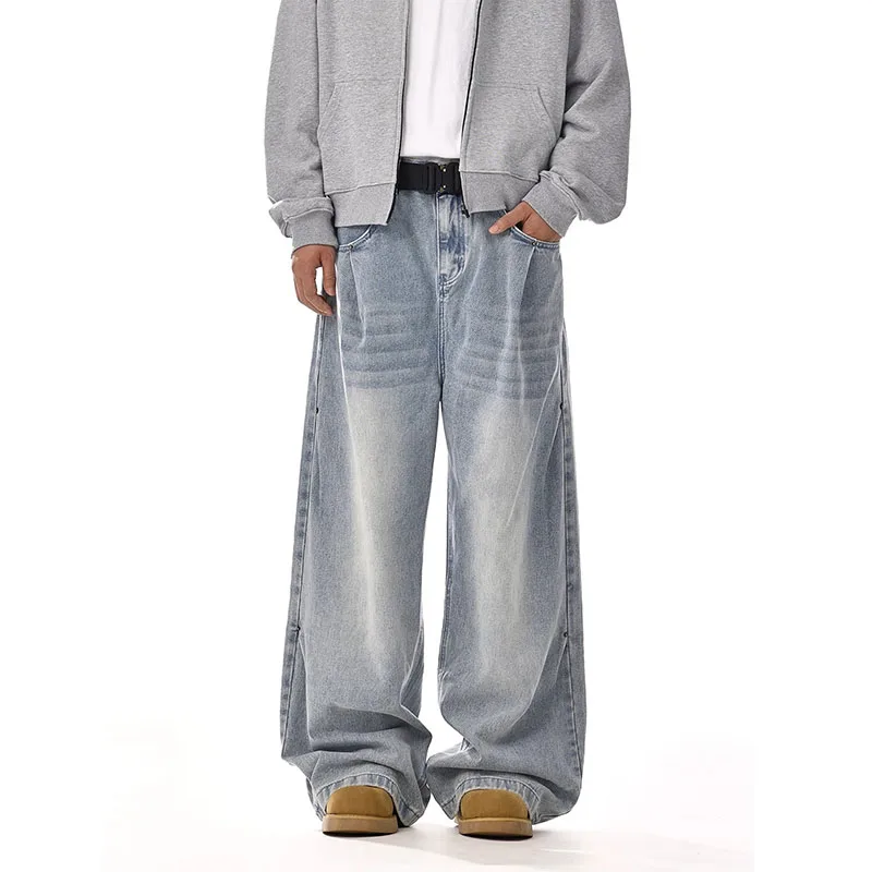 New Korean Retro Men'S Jeans High Street Straight Leg Pants Loose Casual Jeans Fashion Wide Leg Pants - Image 4