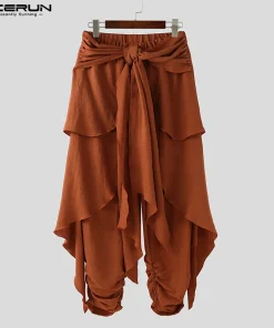 Fashion INCERUN Summer Spring Men Casual Pants Harem Pant Pleated Long Trousers Streetwear Oversize Men's Clothing S-5XL - Image 4