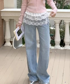 Alternative view of Korean Fashion Lace Irregular Skirt Curtain White Flowers Lace Mesh Halfbody Skirt Women Summer Bottoms Jeans Decorative Hemline