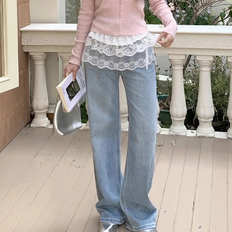 Korean Fashion Lace Irregular Skirt Curtain White Flowers Lace Mesh Halfbody Skirt Women Summer Bottoms Jeans Decorative Hemline - Image 2