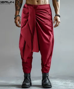 Fashion INCERUN Summer Spring Men Casual Pants Harem Pant Pleated Long Trousers Streetwear Oversize Men's Clothing S-5XL - Image 5