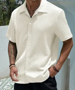 Men's casual shirts, short-sleeved men's shirts, summer clothes, pleated fabrics, light and breathable, suitable for queuing for