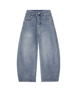 Alternative view of 2026 Autumn Men Curved Seam Baggy Jeans Vintage Wash High Waist American Street Wide Leg Denim Pants